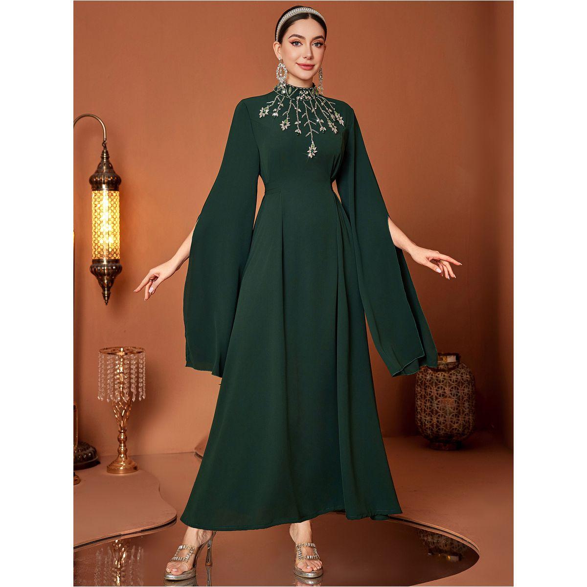 فستان طويل بياقة عالية وأكمام كيب-women-clothing-dresses-image-5