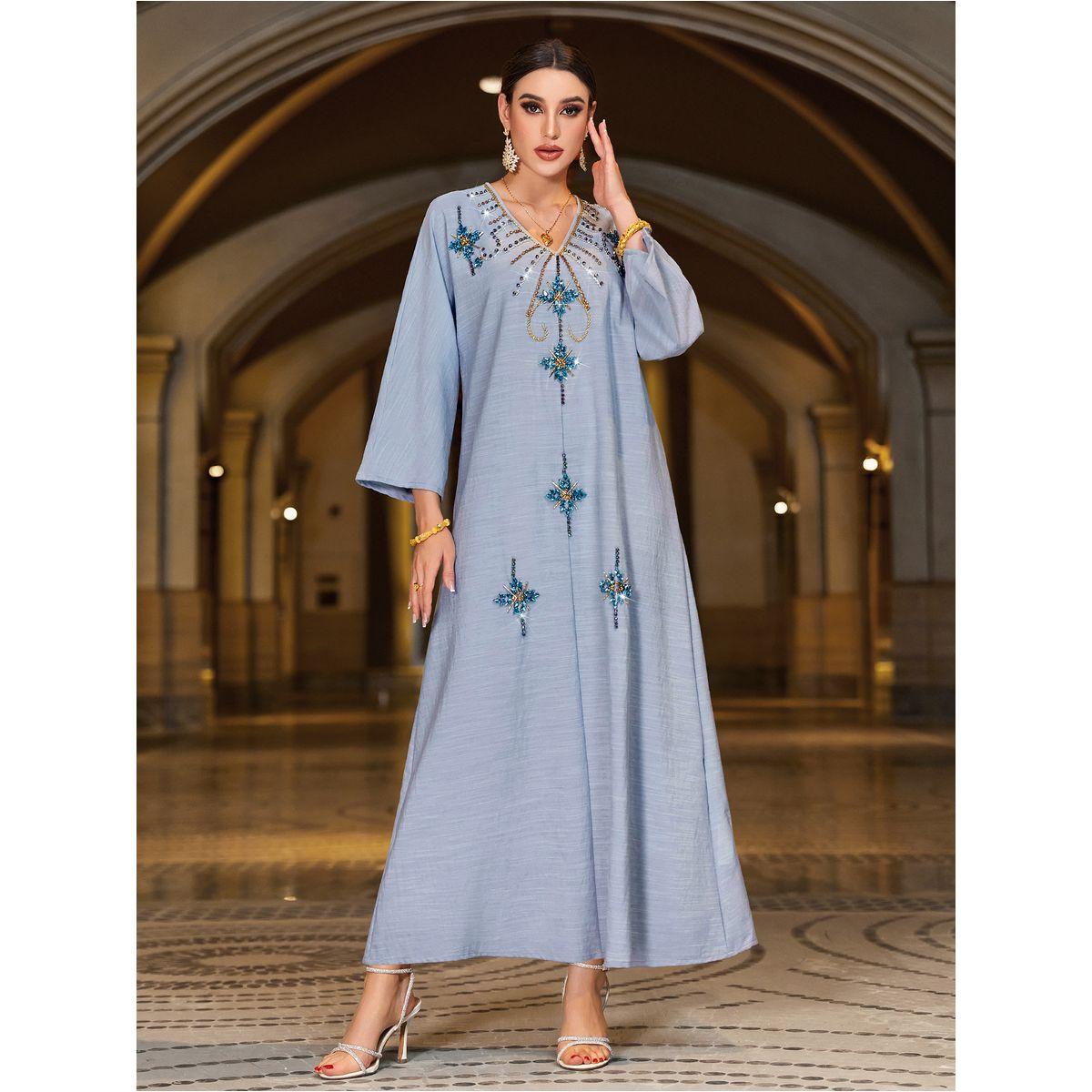 Styli Embellished V-Neck A-Line Jalabiya-women-arabicclothing-jalabiyas-image-1