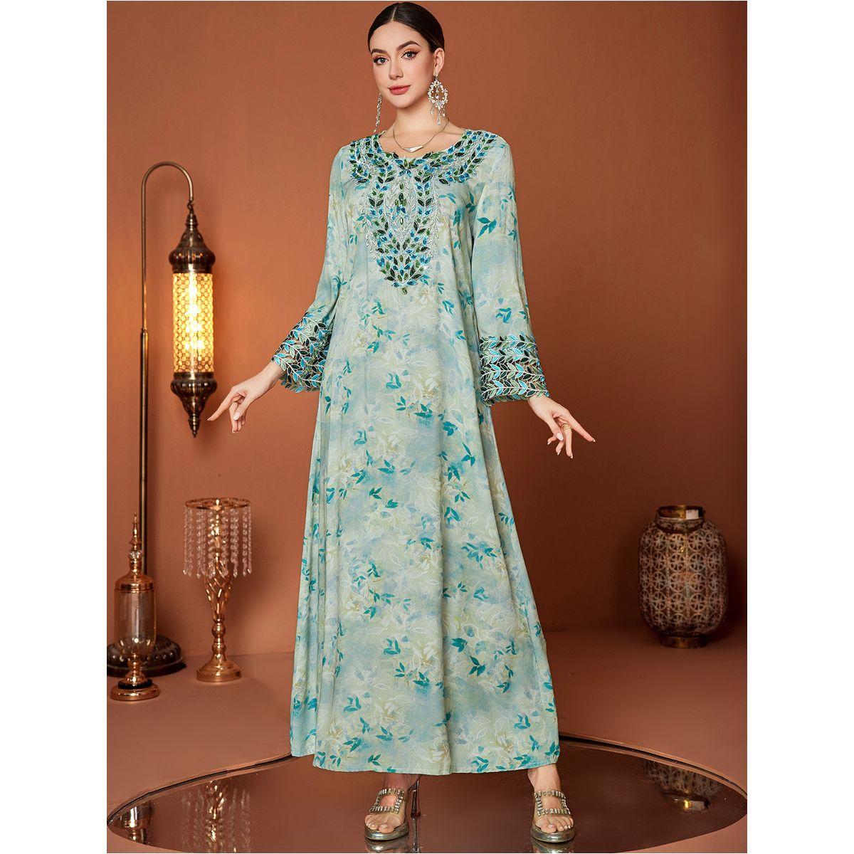 جلابية بطبعة زهور وأكمام طويلة-women-arabicclothing-jalabiyas-image-1