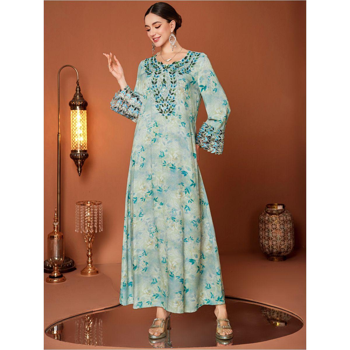 جلابية بطبعة زهور وأكمام طويلة-women-arabicclothing-jalabiyas-image-2