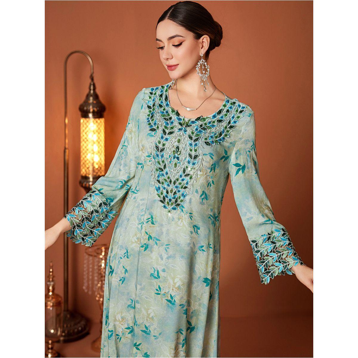 جلابية بطبعة زهور وأكمام طويلة-women-arabicclothing-jalabiyas-image-4