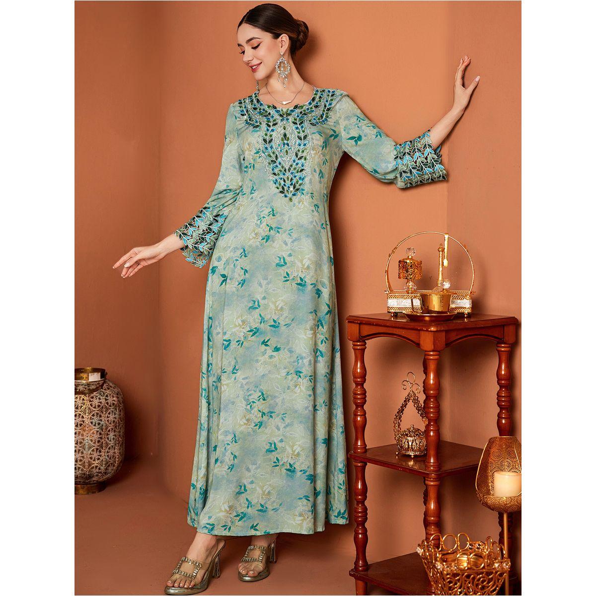 جلابية بطبعة زهور وأكمام طويلة-women-arabicclothing-jalabiyas-image-5