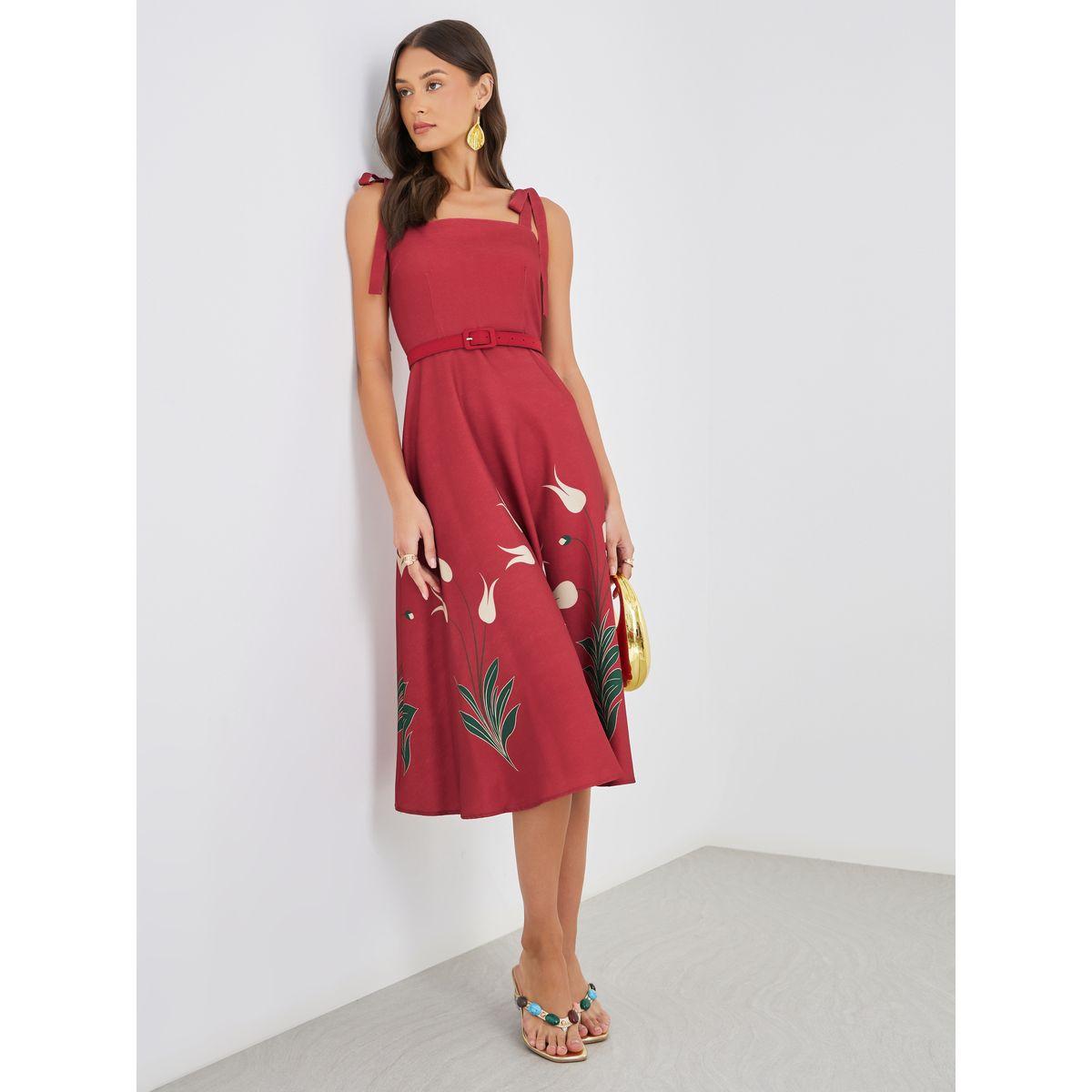 فستان ميدي مطبع بزهور مع حمالات وحزام-women-clothing-dresses-image-1