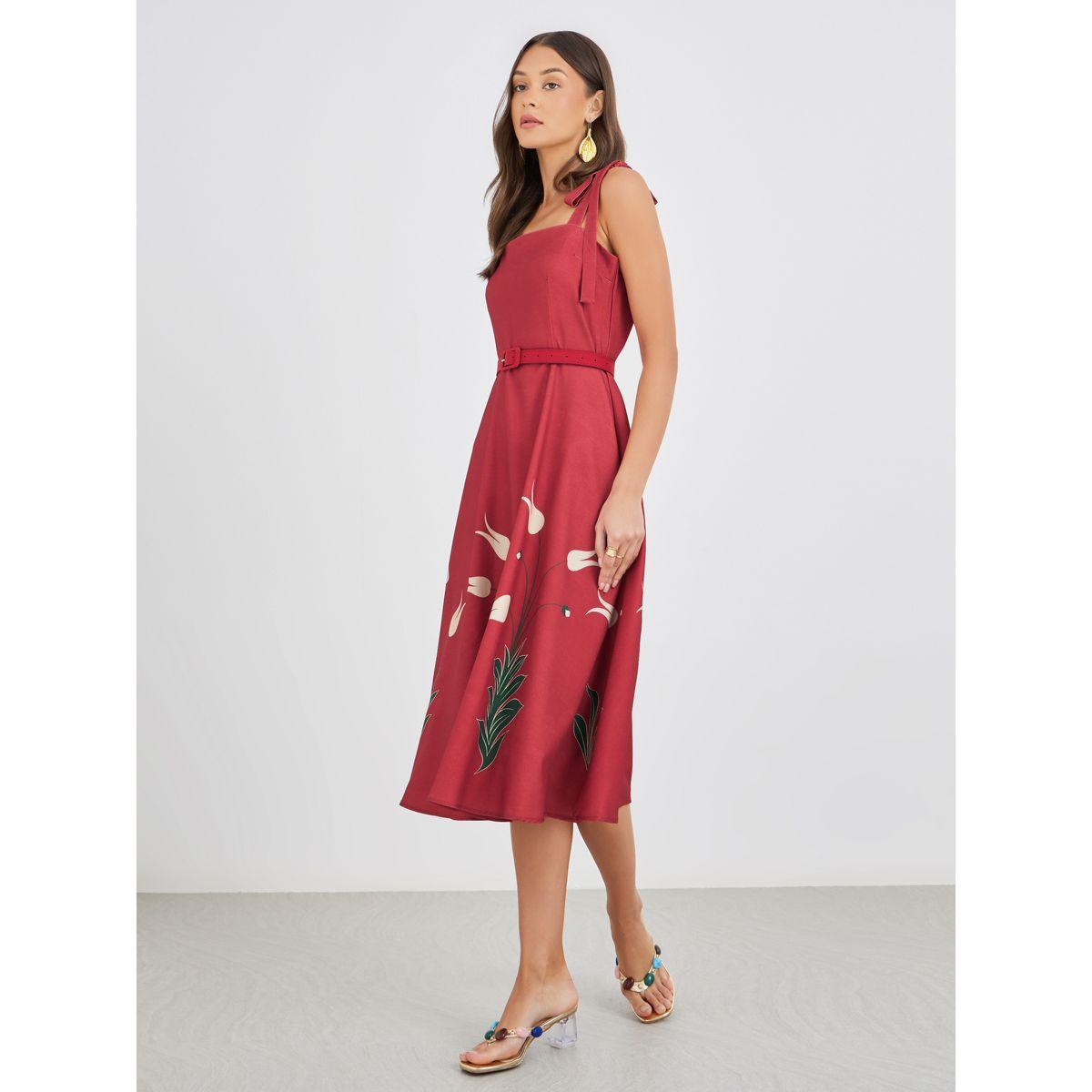 فستان ميدي مطبع بزهور مع حمالات وحزام-women-clothing-dresses-image-2