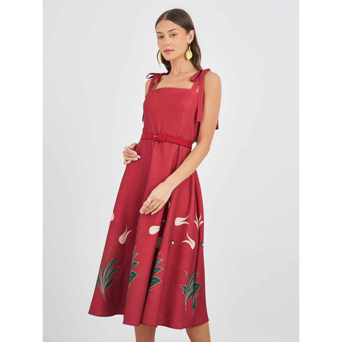 فستان ميدي مطبع بزهور مع حمالات وحزام-women-clothing-dresses-image-3