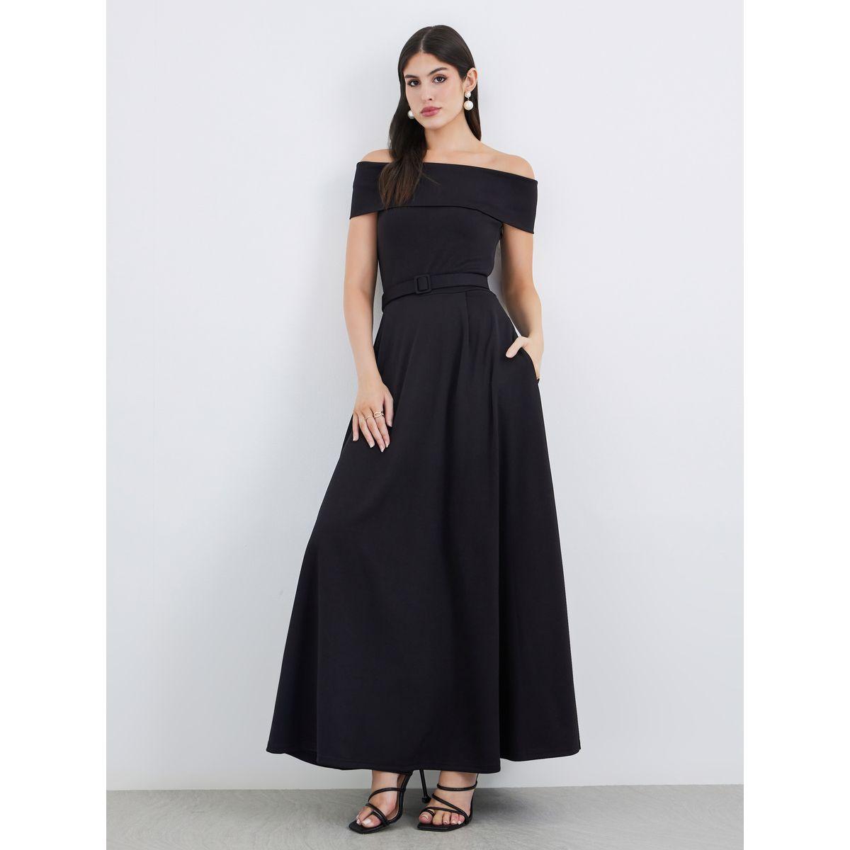فستان طويل بأكتاف مكشوفة مع حزام-women-clothing-dresses-image-1