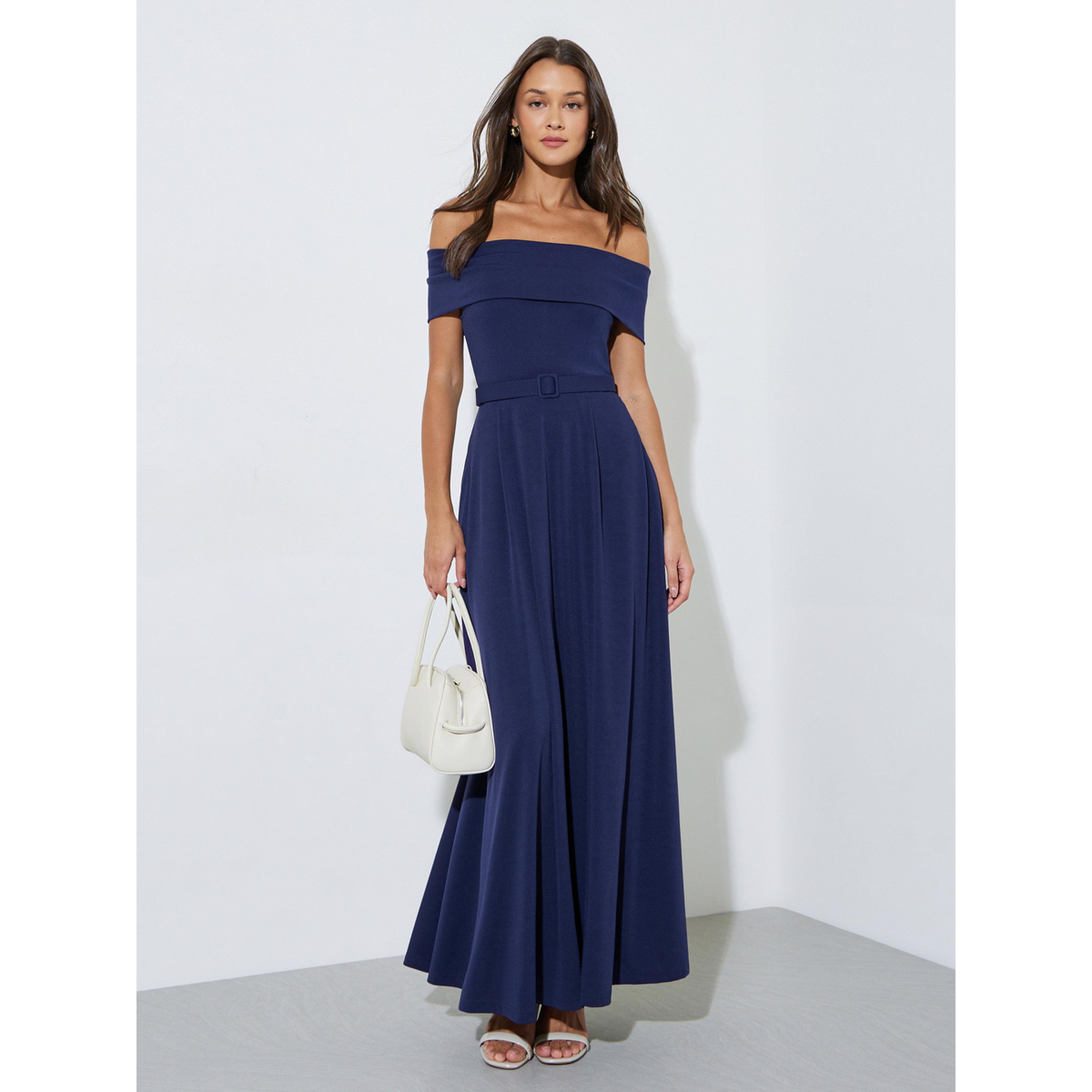 فستان طويل بحافة واسعة وحزام وحزام بأكتاف مكشوفة-women-clothing-dresses-image-3