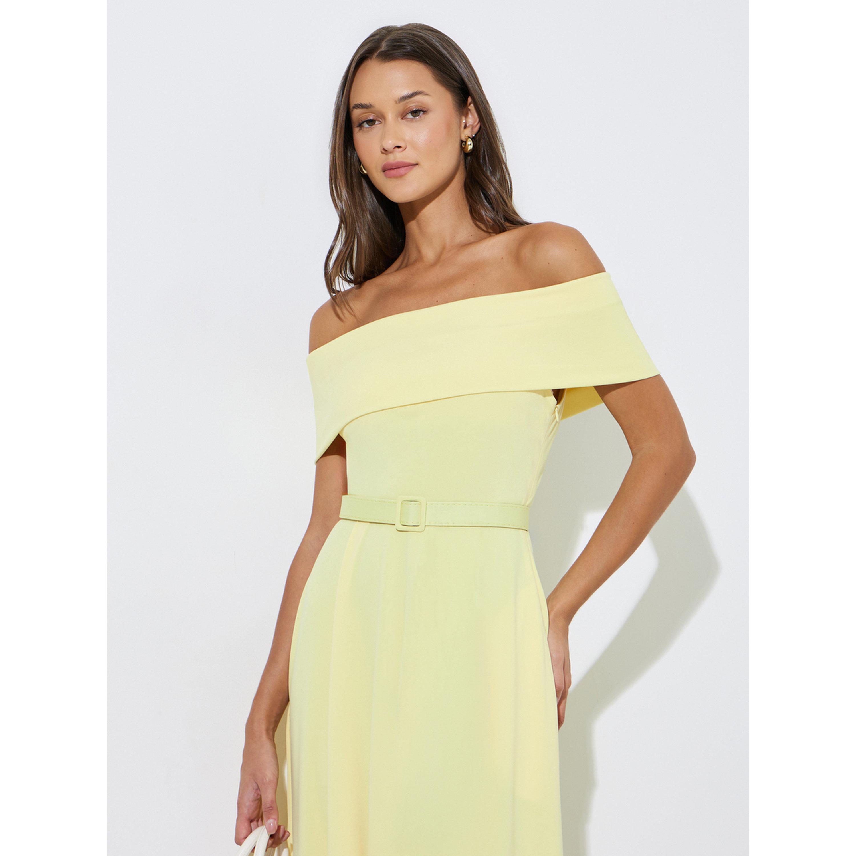 Styli Yellow Off Shoulder Belted A-Line Maxi Dress-women-clothing-dresses-image-2