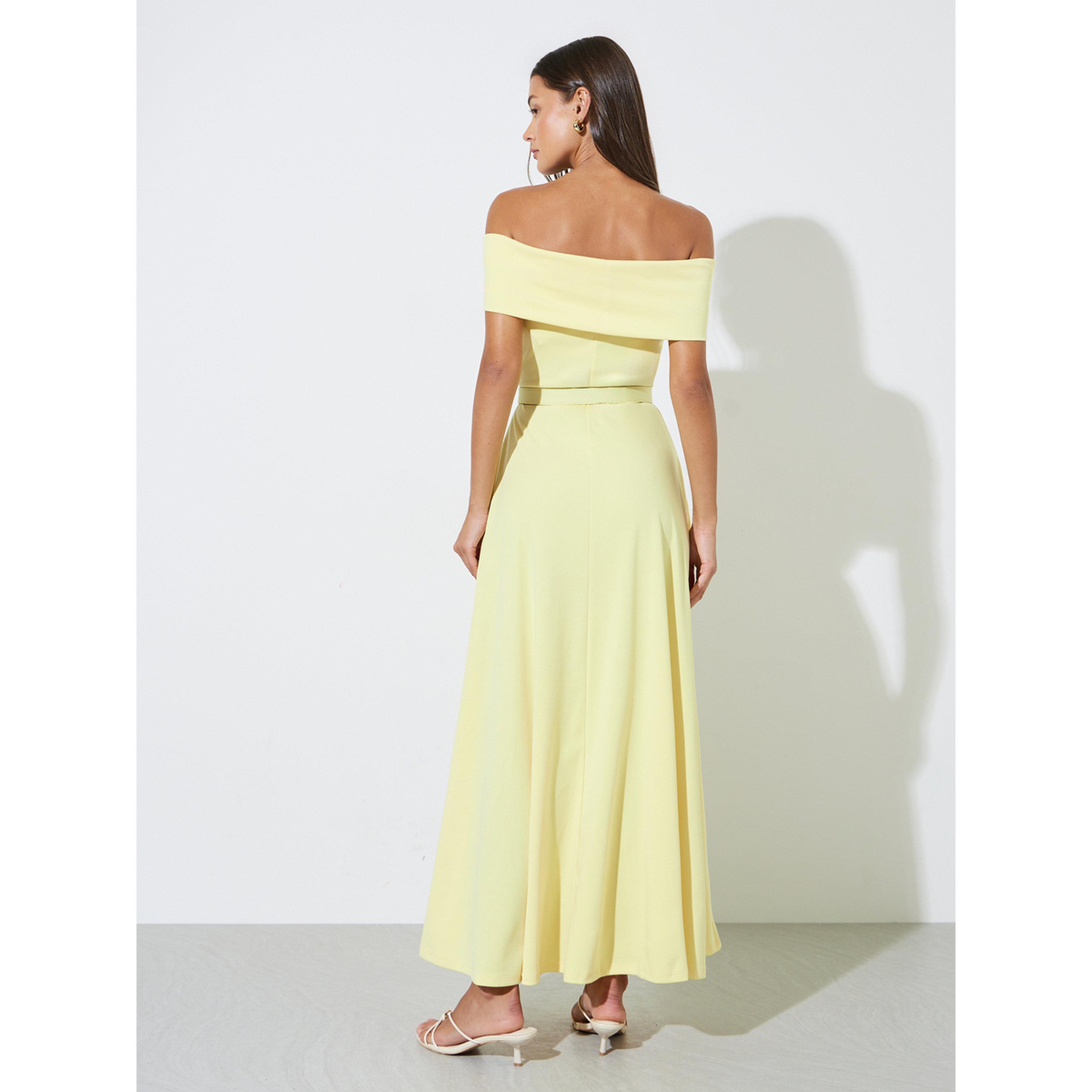 Styli Yellow Off Shoulder Belted A-Line Maxi Dress-women-clothing-dresses-image-4