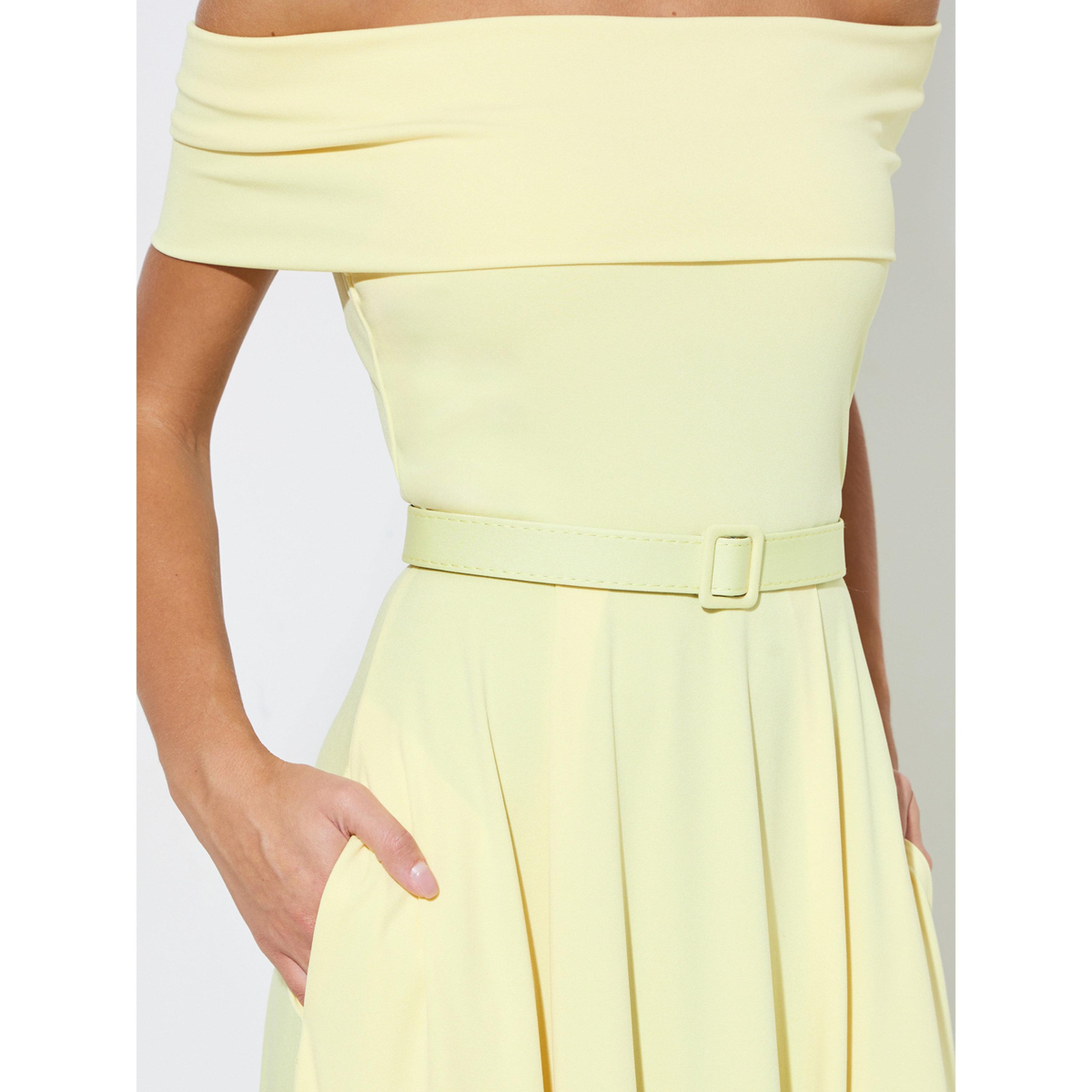 Styli Yellow Off Shoulder Belted A-Line Maxi Dress-women-clothing-dresses-image-5