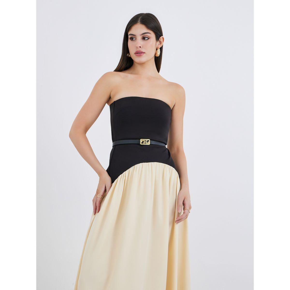 Styli Women Color Block Strapless A-Line Maxi Dress with Belt Detail-women-clothing-dresses-image-3