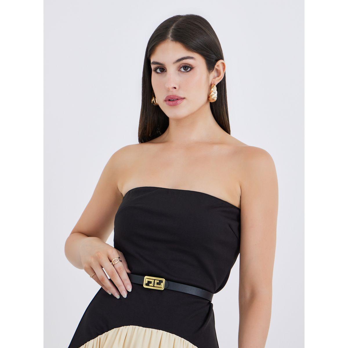 فستان طويل بنمط كتل الالوان وبلا أربطة مع حزام-women-clothing-dresses-image-4