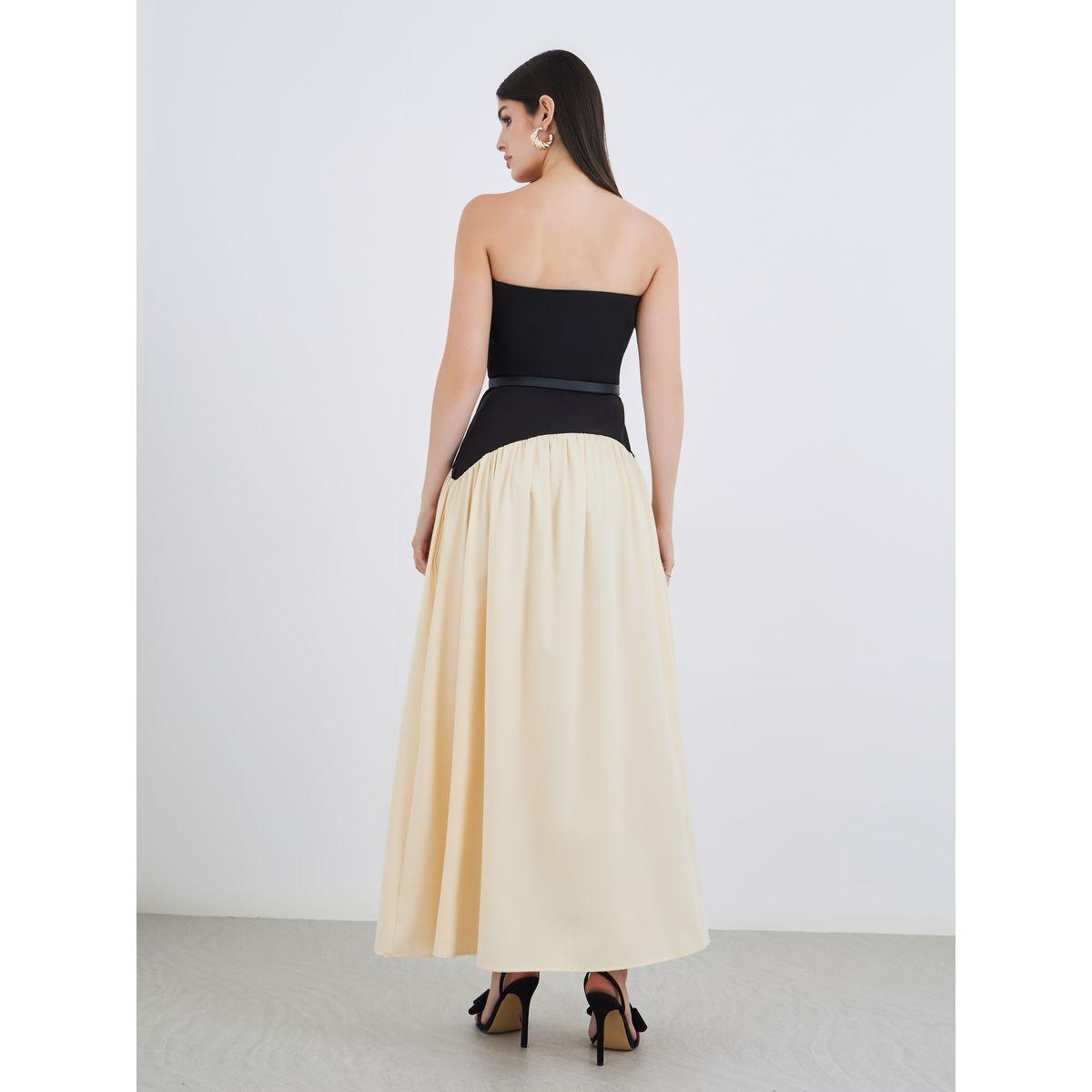 فستان طويل بنمط كتل الالوان وبلا أربطة مع حزام-women-clothing-dresses-image-5