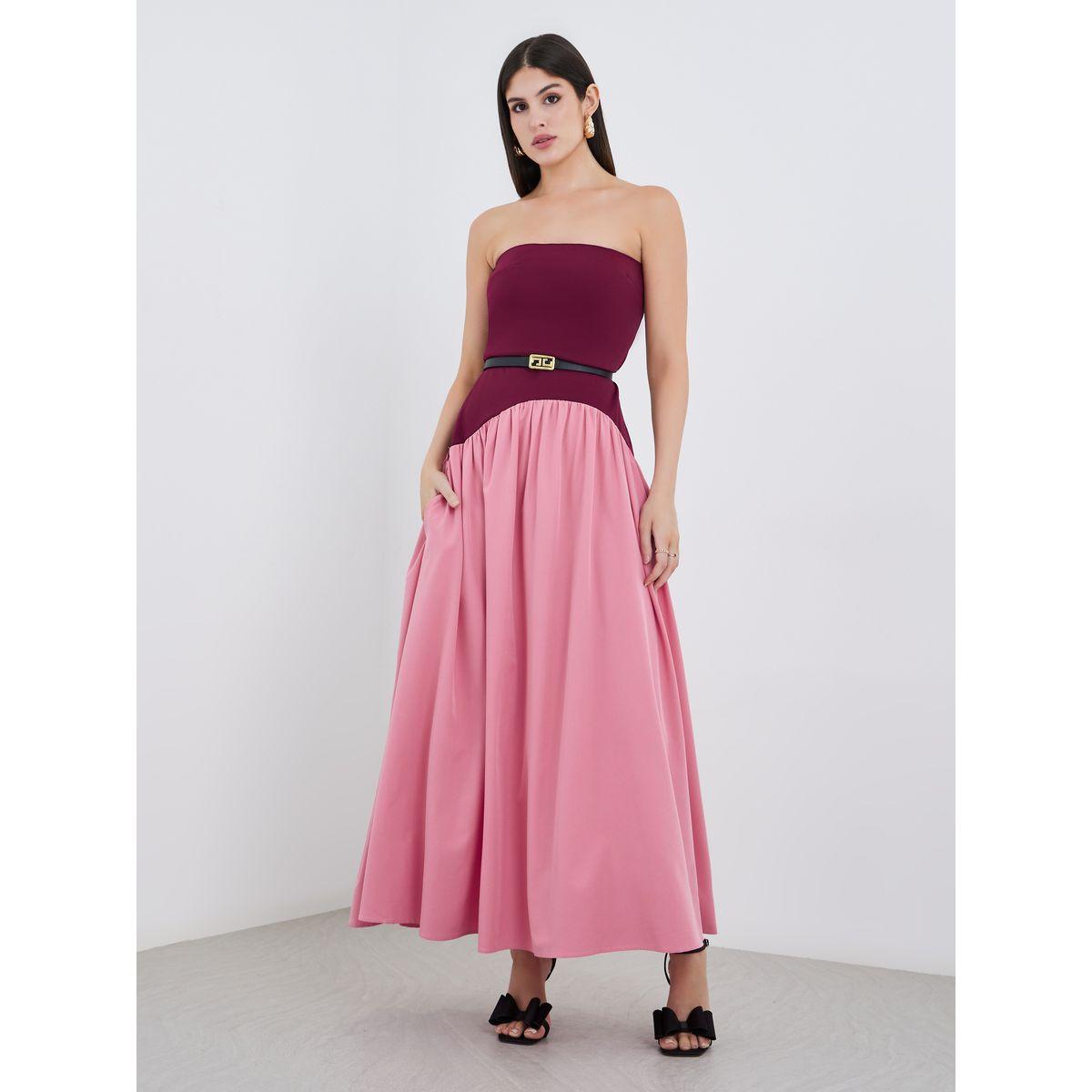 Styli Women Color Block Strapless A-Line Maxi Dress with Belt Detail-women-clothing-dresses-image-2
