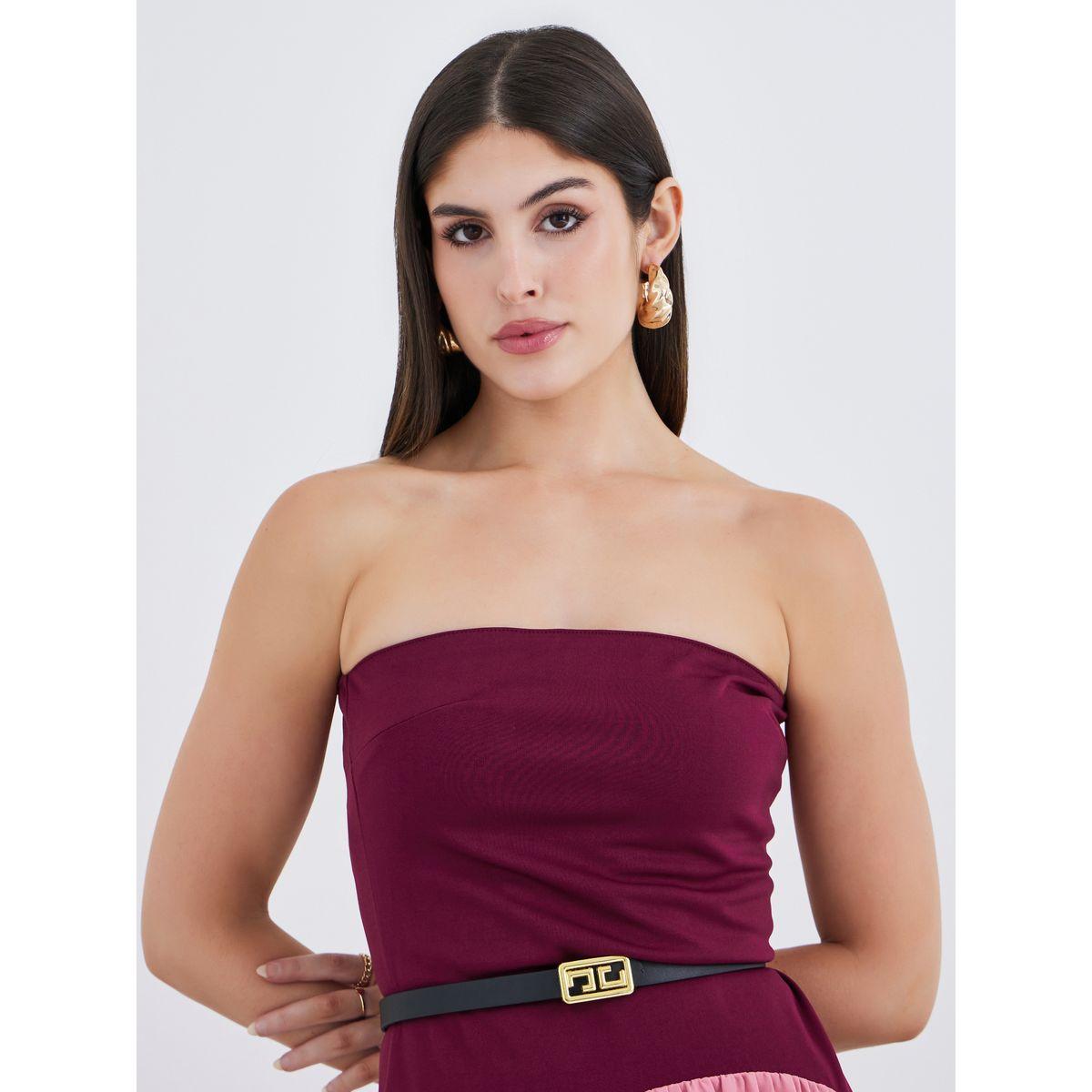 فستان طويل بنمط كتل الالوان وبلا أربطة مع حزام-women-clothing-dresses-image-4