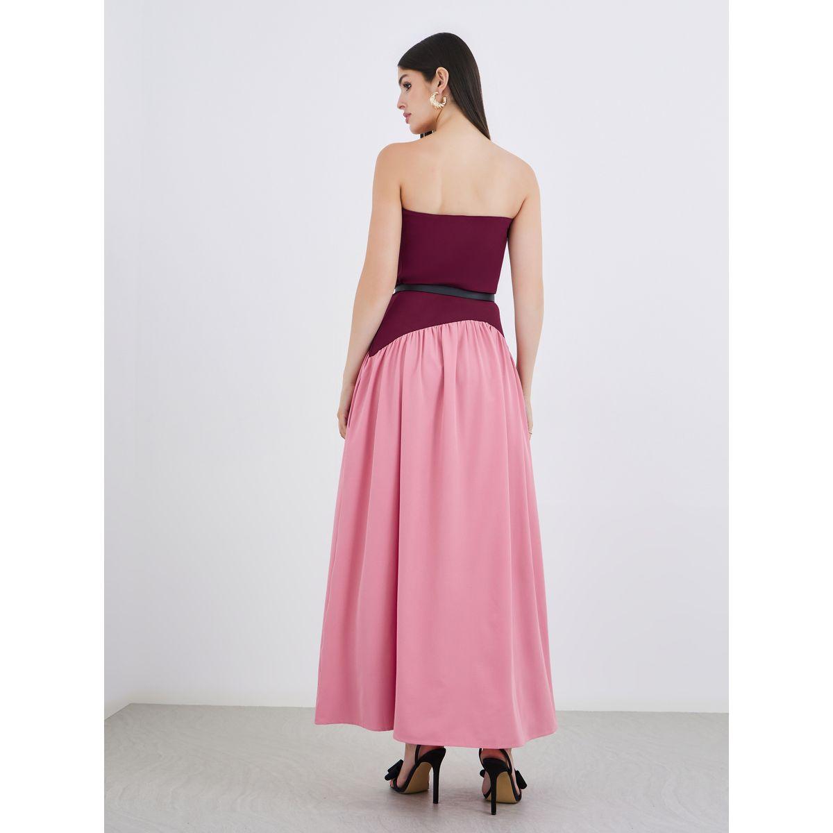 فستان طويل بنمط كتل الالوان وبلا أربطة مع حزام-women-clothing-dresses-image-5