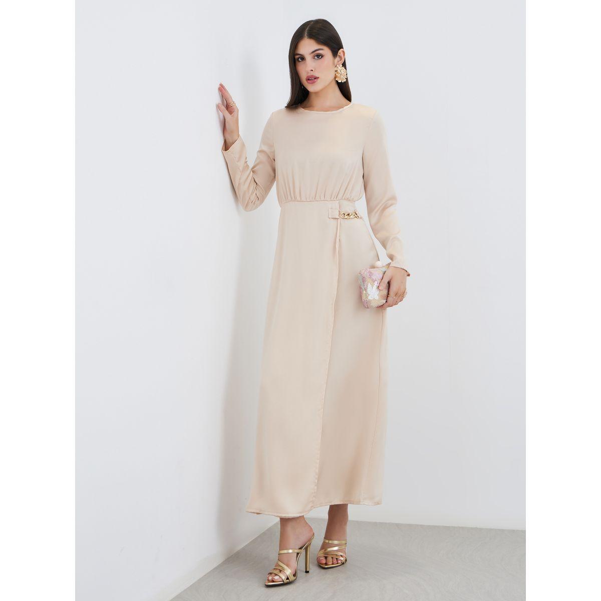 فستان طويل بحافة واسعة وحلية بنمط سلسلة-women-clothing-dresses-image-1