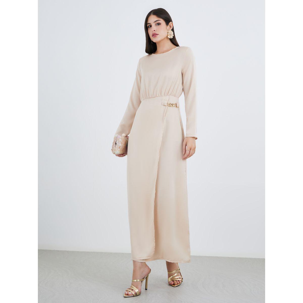 فستان طويل بحافة واسعة وحلية بنمط سلسلة-women-clothing-dresses-image-2