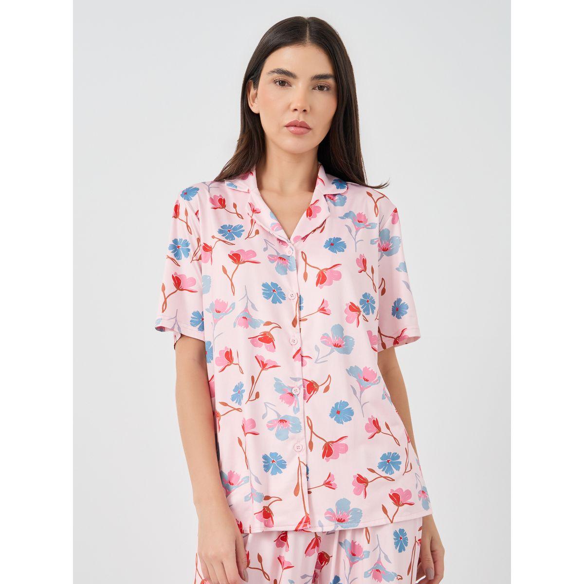 طقم من بنطال بيجاما وبلوزة بطبعة زهور-women-clothing-nightwear-pyjamas-longsets-image-3