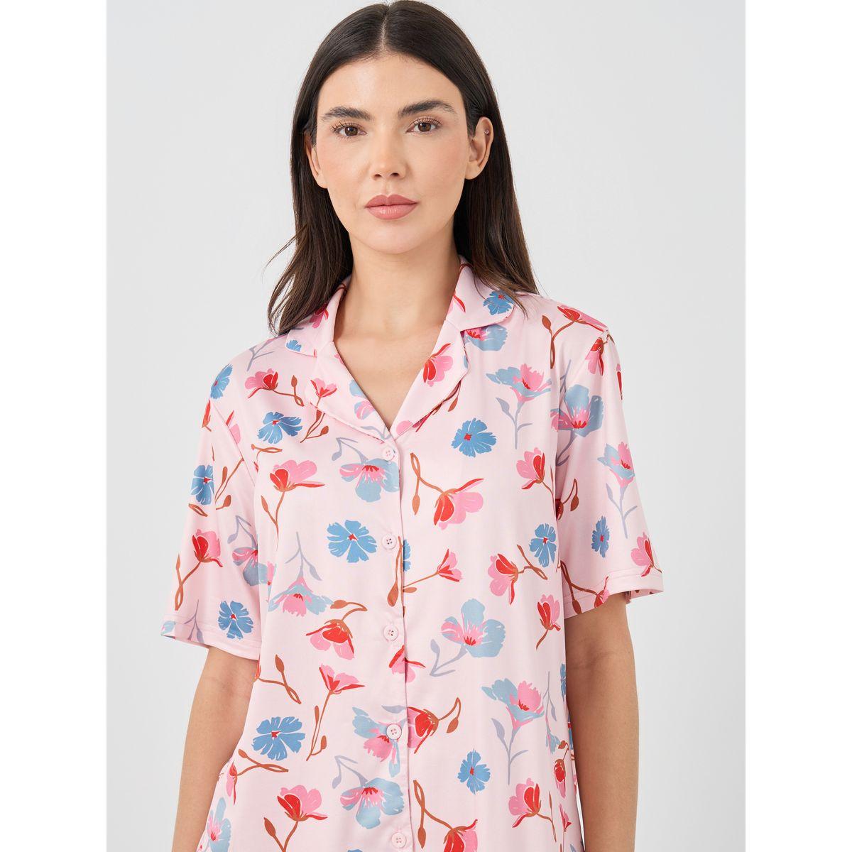 طقم من بنطال بيجاما وبلوزة بطبعة زهور-women-clothing-nightwear-pyjamas-longsets-image-4