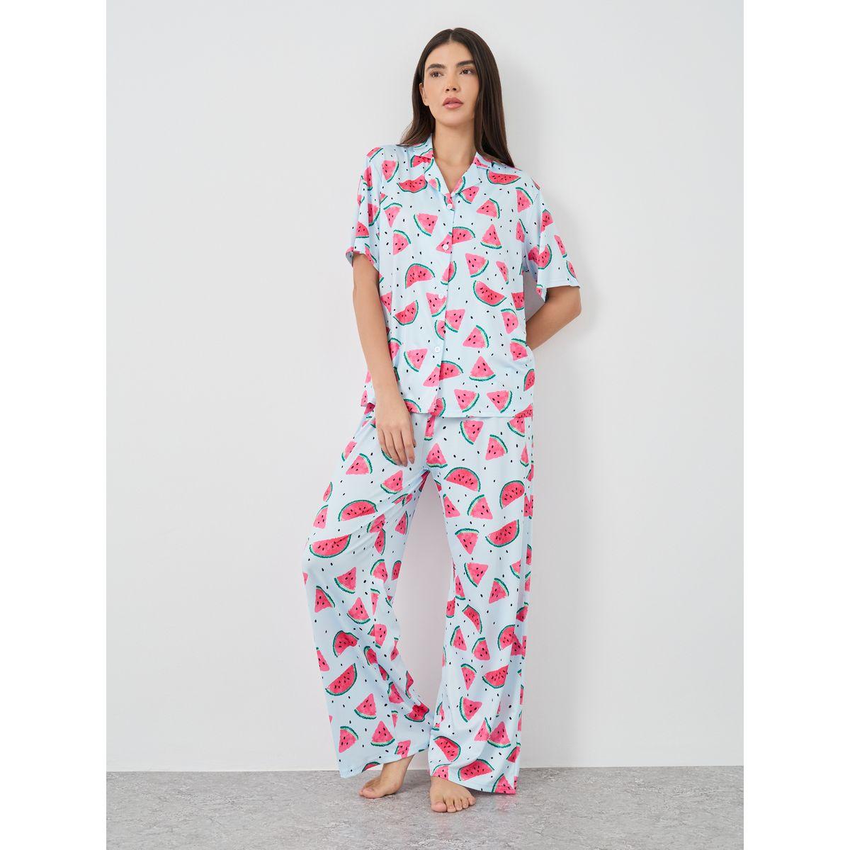 طقم من بنطال بيجاما وبلوزة بطبعة بطيخ-women-clothing-nightwear-pyjamas-longsets-image-1