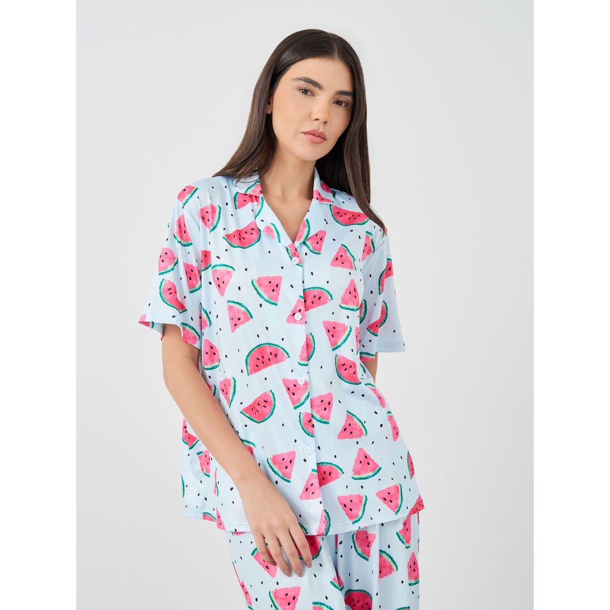 Styli Watermelon Print Short Sleeve Shirt and Pyjama Set-women-clothing-nightwear-pyjamas-longsets-image-2