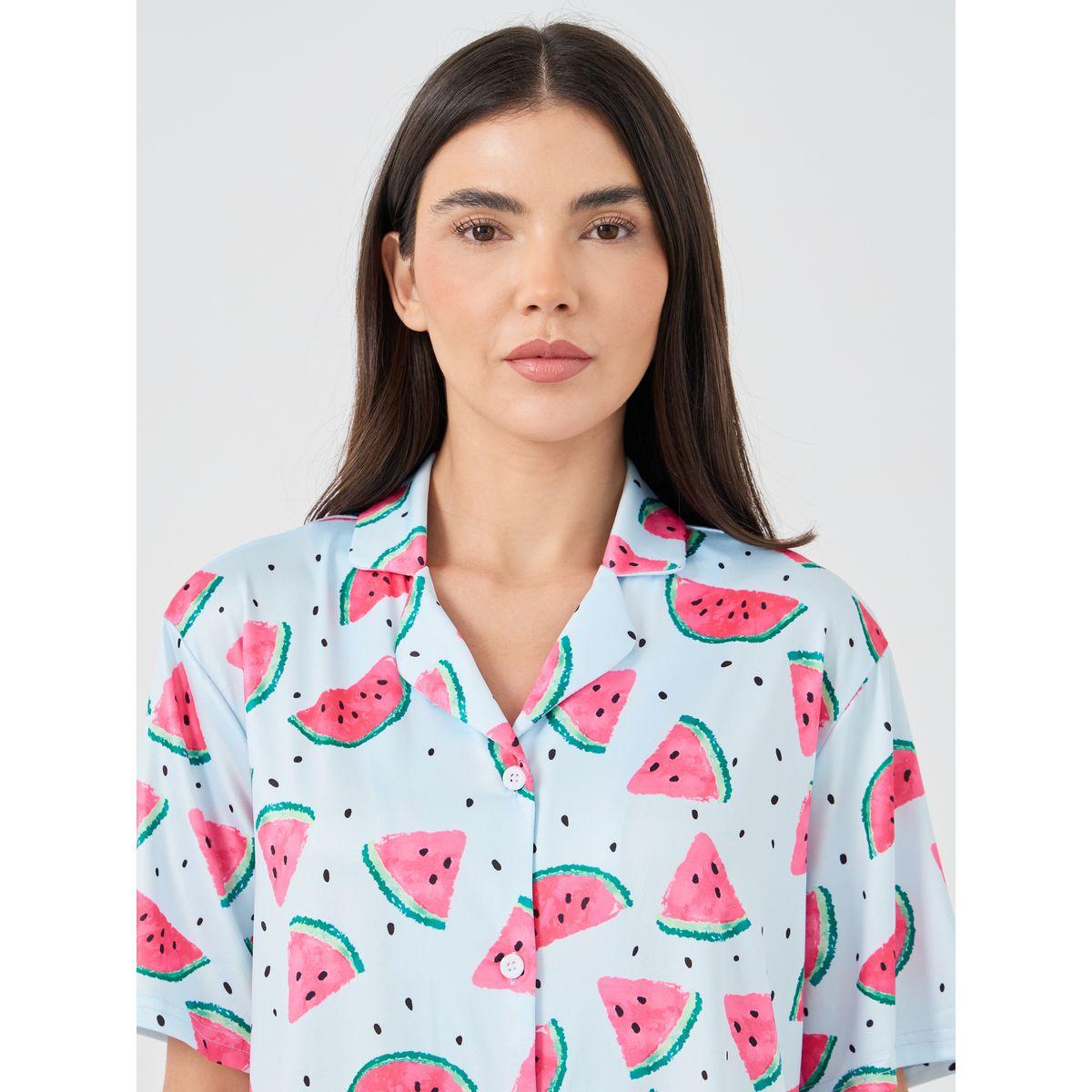 طقم من بنطال بيجاما وبلوزة بطبعة بطيخ-women-clothing-nightwear-pyjamas-longsets-image-3
