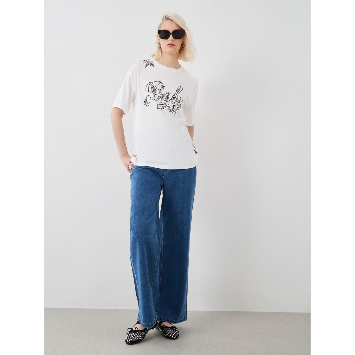 تيشيرت بياقة دائرية وطبعة كتابة-women-clothing-tshirts-image-3