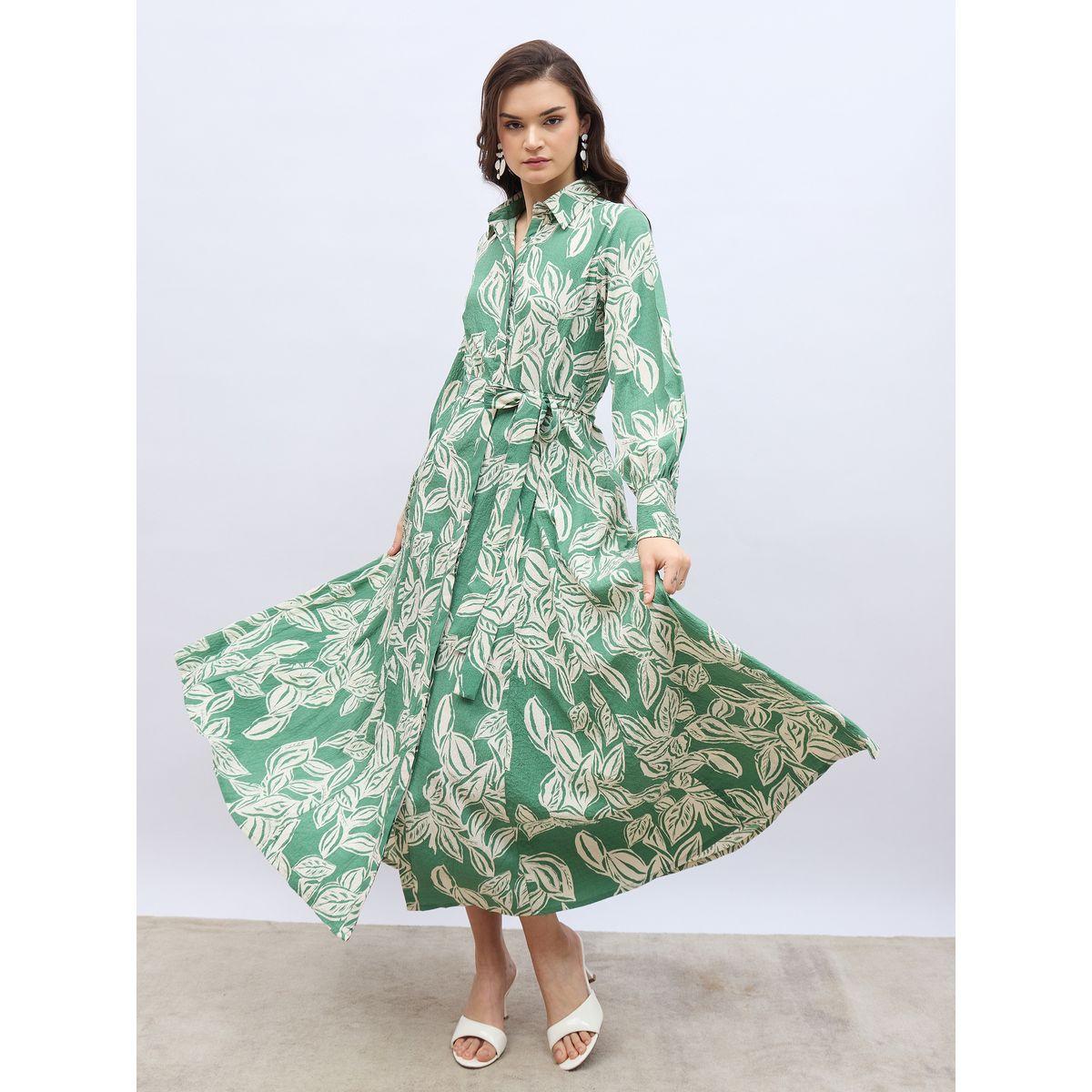 Styli Floral Print Buttoned Shirt Maxi Dress with Tie-Up Belt-women-clothing-dresses-image-1