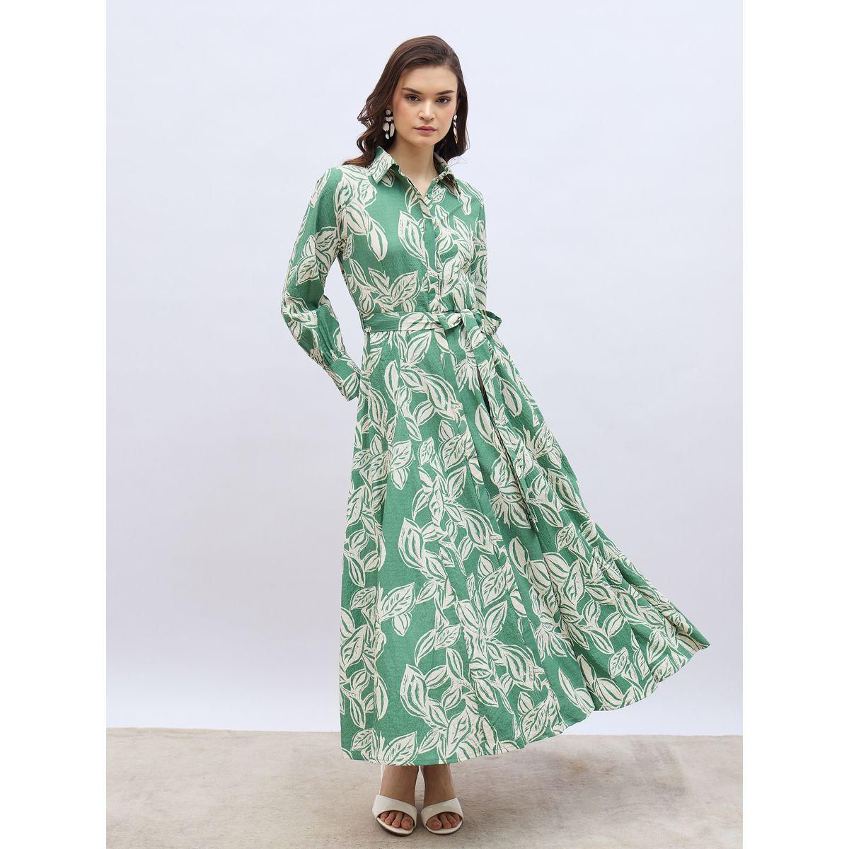 Styli Floral Print Buttoned Shirt Maxi Dress with Tie-Up Belt-women-clothing-dresses-image-2
