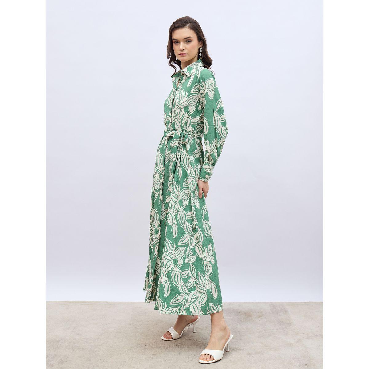Styli Floral Print Buttoned Shirt Maxi Dress with Tie-Up Belt-women-clothing-dresses-image-3