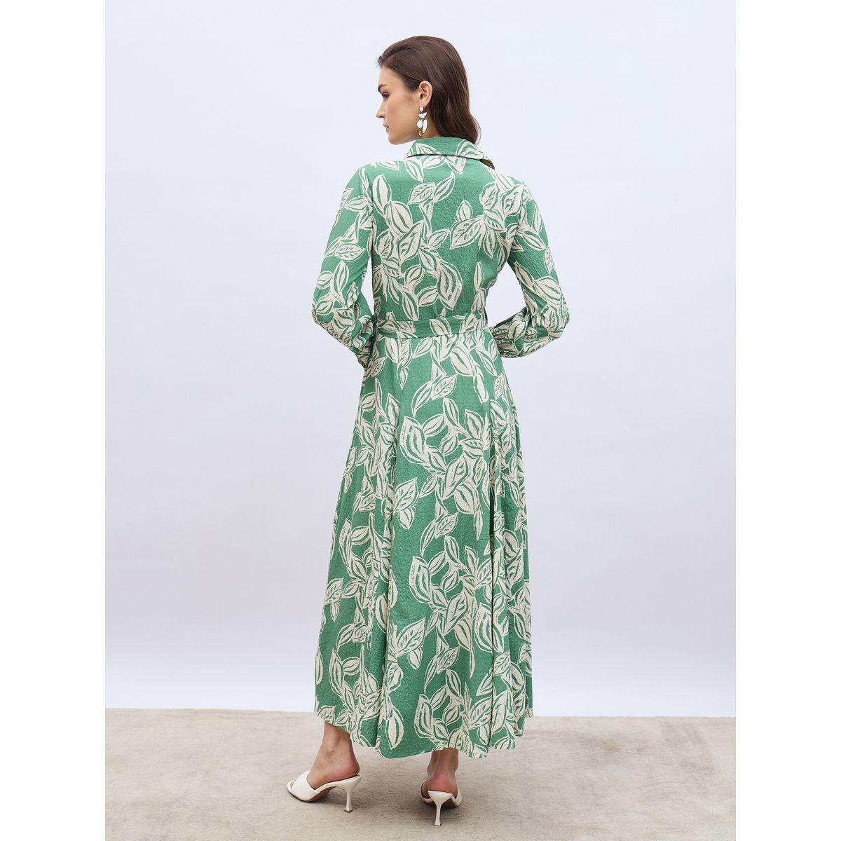 Styli Floral Print Buttoned Shirt Maxi Dress with Tie-Up Belt-women-clothing-dresses-image-5