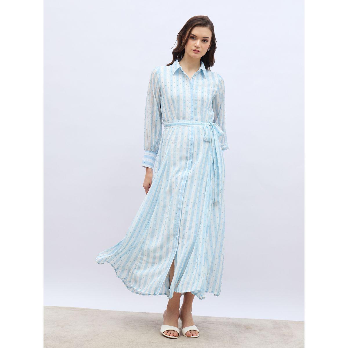 فستان طويل مخطط بخيوط دوبي وحزام خصر-women-clothing-dresses-image-2