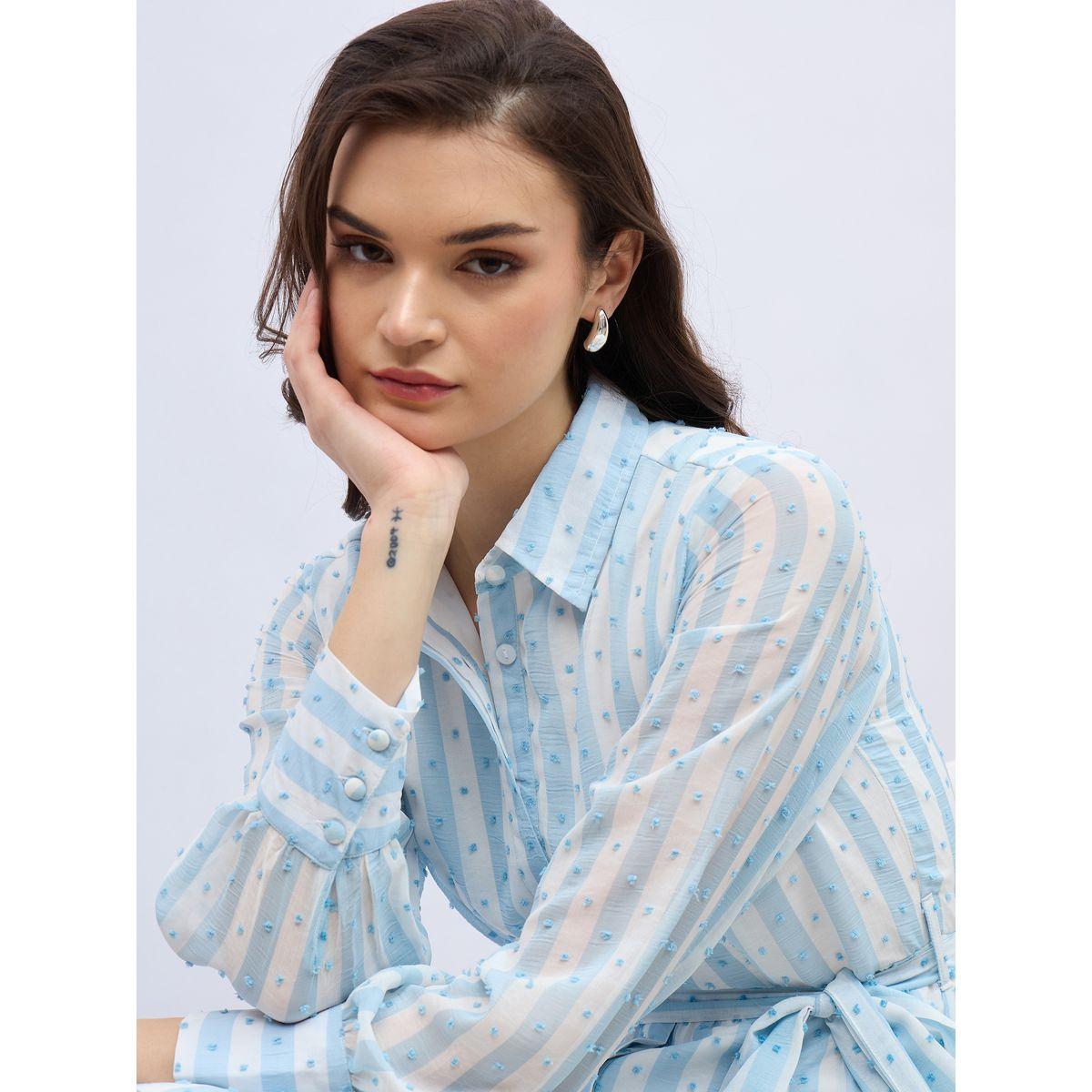 فستان طويل مخطط بخيوط دوبي وحزام خصر-women-clothing-dresses-image-4