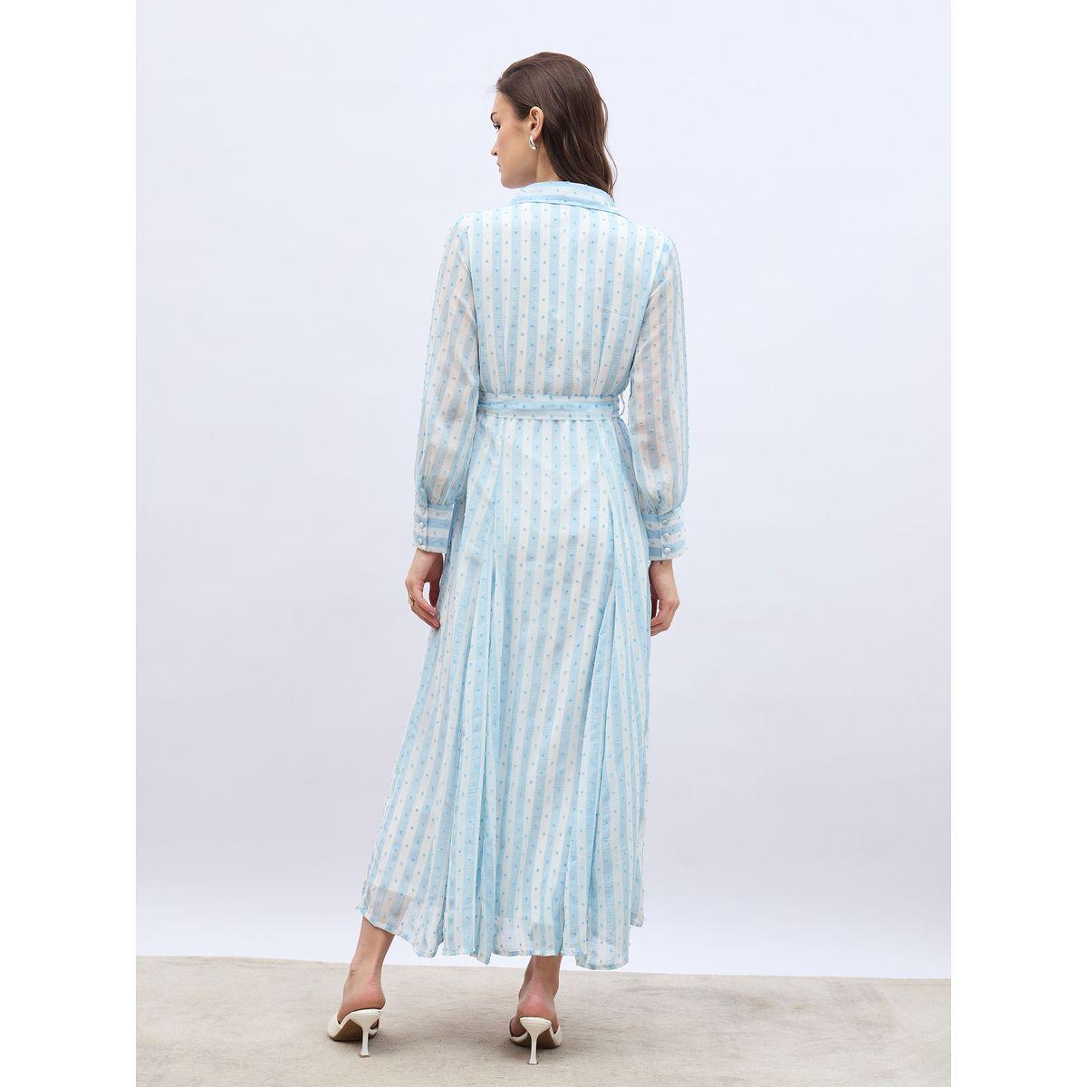 فستان طويل مخطط بخيوط دوبي وحزام خصر-women-clothing-dresses-image-5