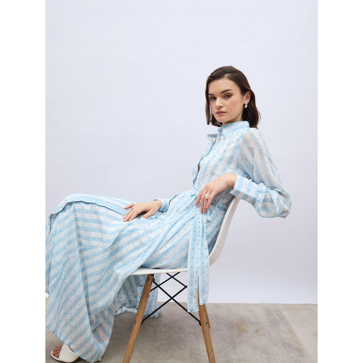 فستان طويل مخطط بخيوط دوبي وحزام خصر-women-clothing-dresses-image-6