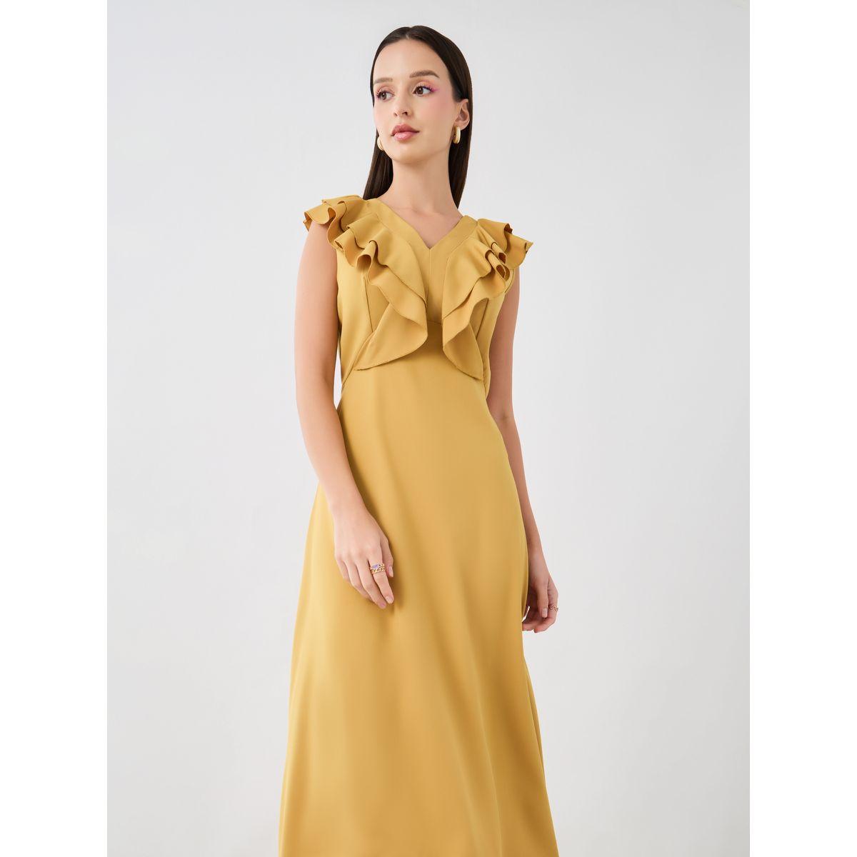 فستان ميدي سادة بلا أكمام مع تفاصيل كشكش-women-clothing-dresses-image-2