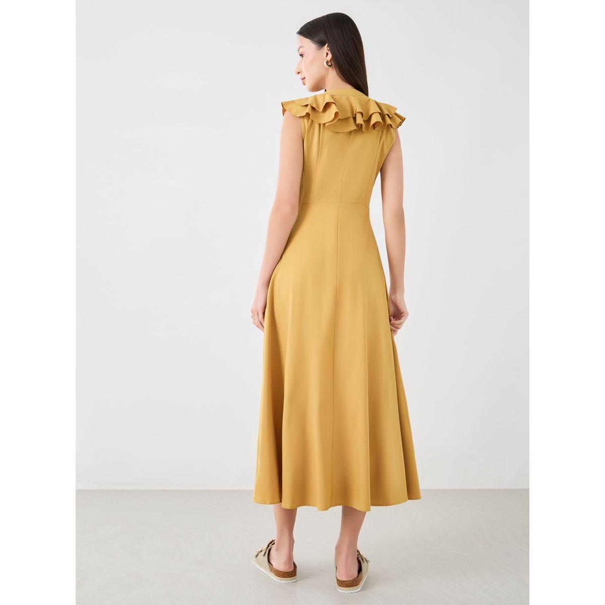 فستان ميدي سادة بلا أكمام مع تفاصيل كشكش-women-clothing-dresses-image-4