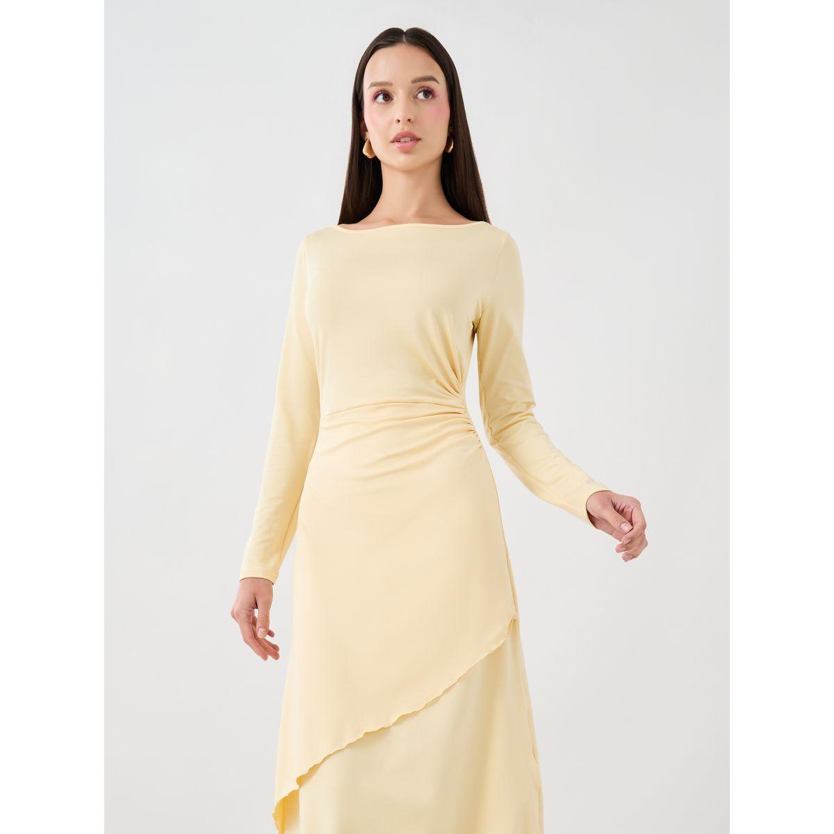 فستان ميدي سادة بحافة غير متماثلة الطول-women-clothing-dresses-image-2