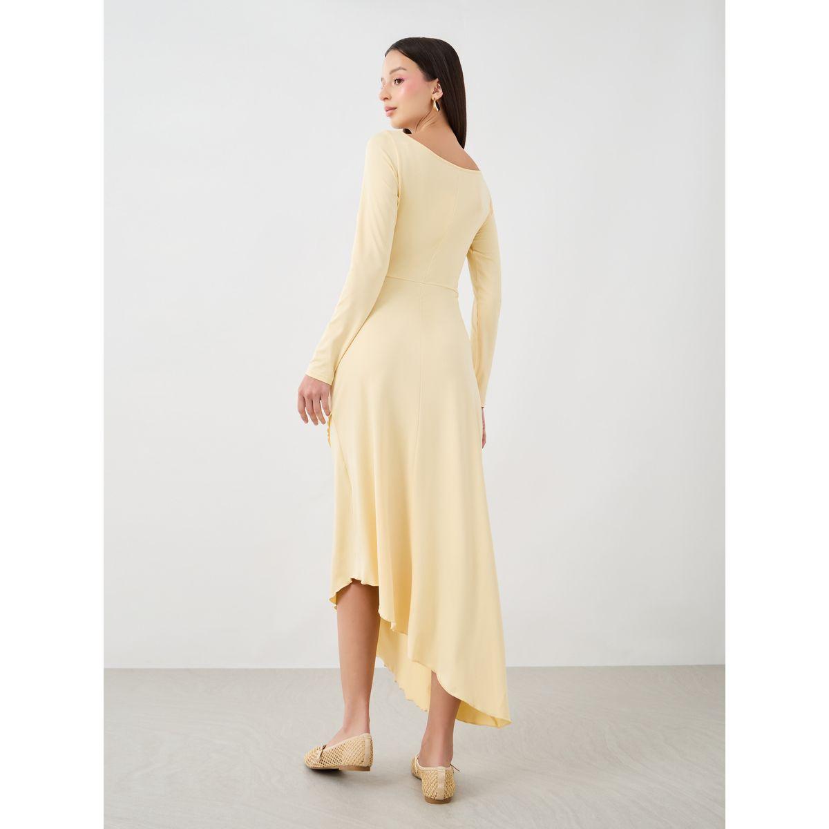 فستان ميدي سادة بحافة غير متماثلة الطول-women-clothing-dresses-image-4