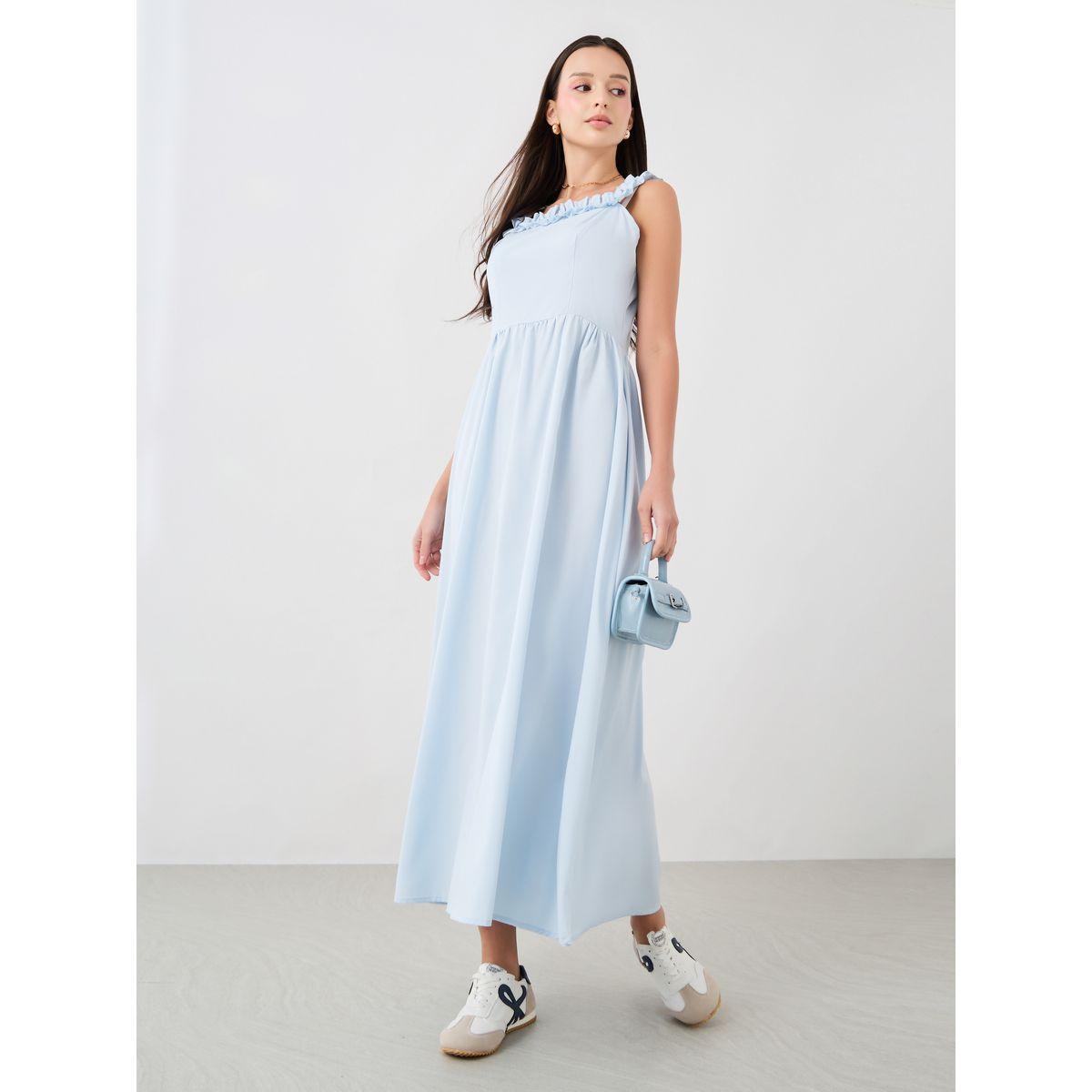 Styli Solid Sleeveless Square Neck Midi Dress-women-clothing-dresses-image-1