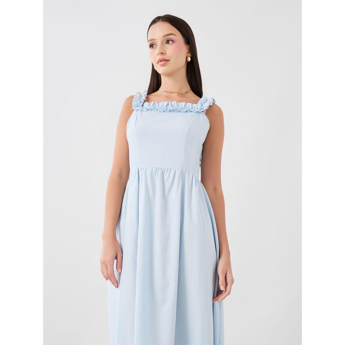 Styli Solid Sleeveless Square Neck Midi Dress-women-clothing-dresses-image-2