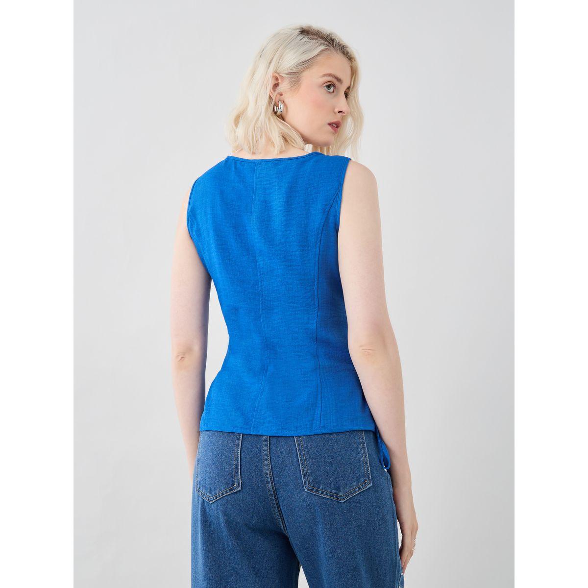 بلوزة سادة بلا أكمام مع ياقة دائرية وأربطة-women-clothing-shirtsandblouses-blouses-image-4