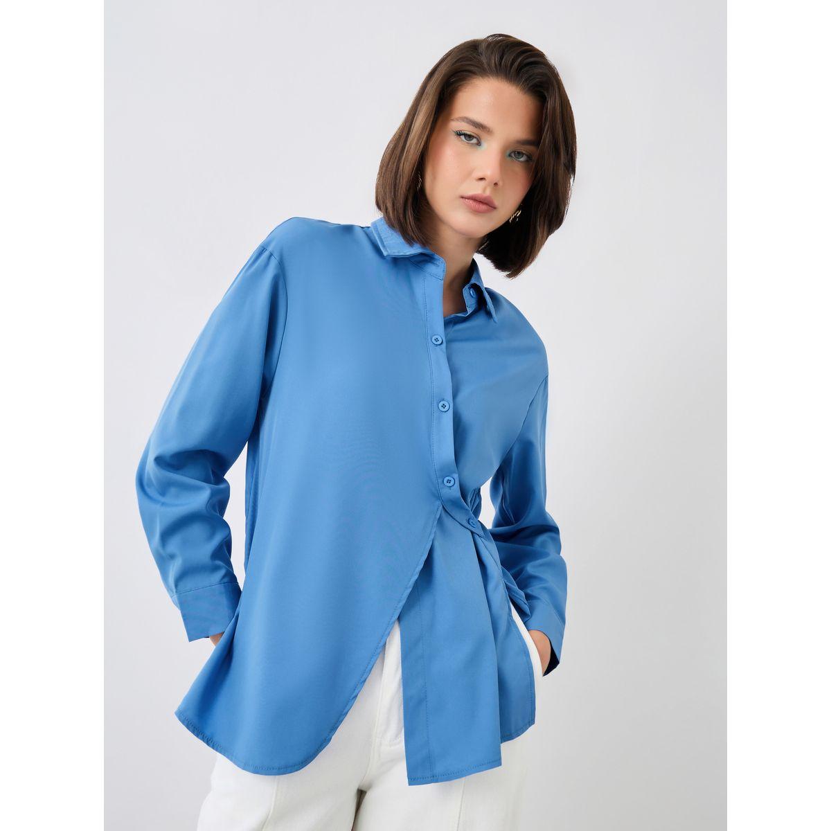 Styli Solid Buttoned Wrap Top with Tie-Up Detail-women-clothing-shirtsandblouses-blouses-image-1