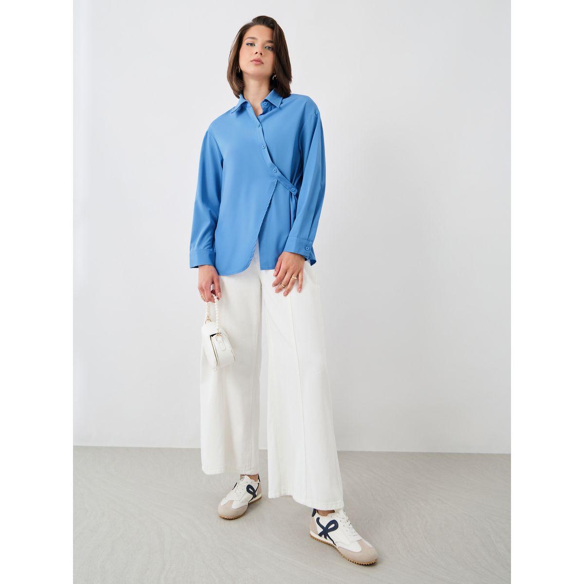 Styli Solid Buttoned Wrap Top with Tie-Up Detail-women-clothing-shirtsandblouses-blouses-image-2