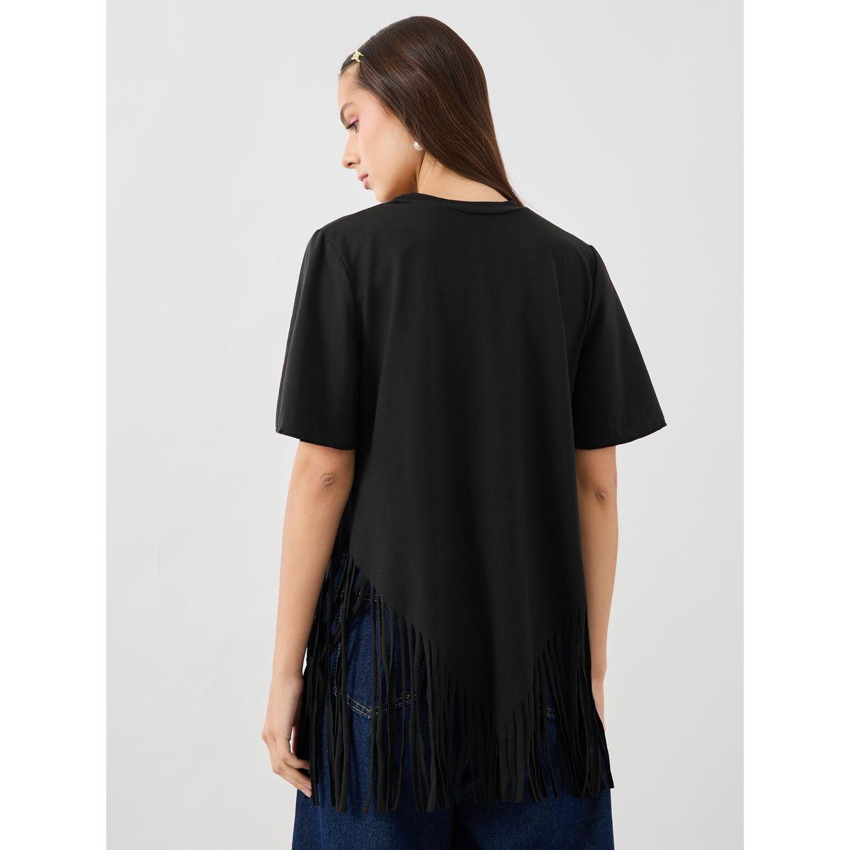 Styli Solid Tassel Hem Round Neck Top-women-clothing-shirtsandblouses-blouses-image-4