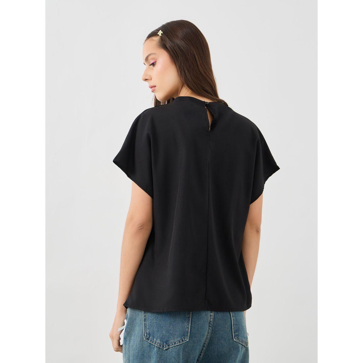 بلوزة سادة بياقة منسدلة وأكمام قصيرة-women-clothing-shirtsandblouses-blouses-image-4