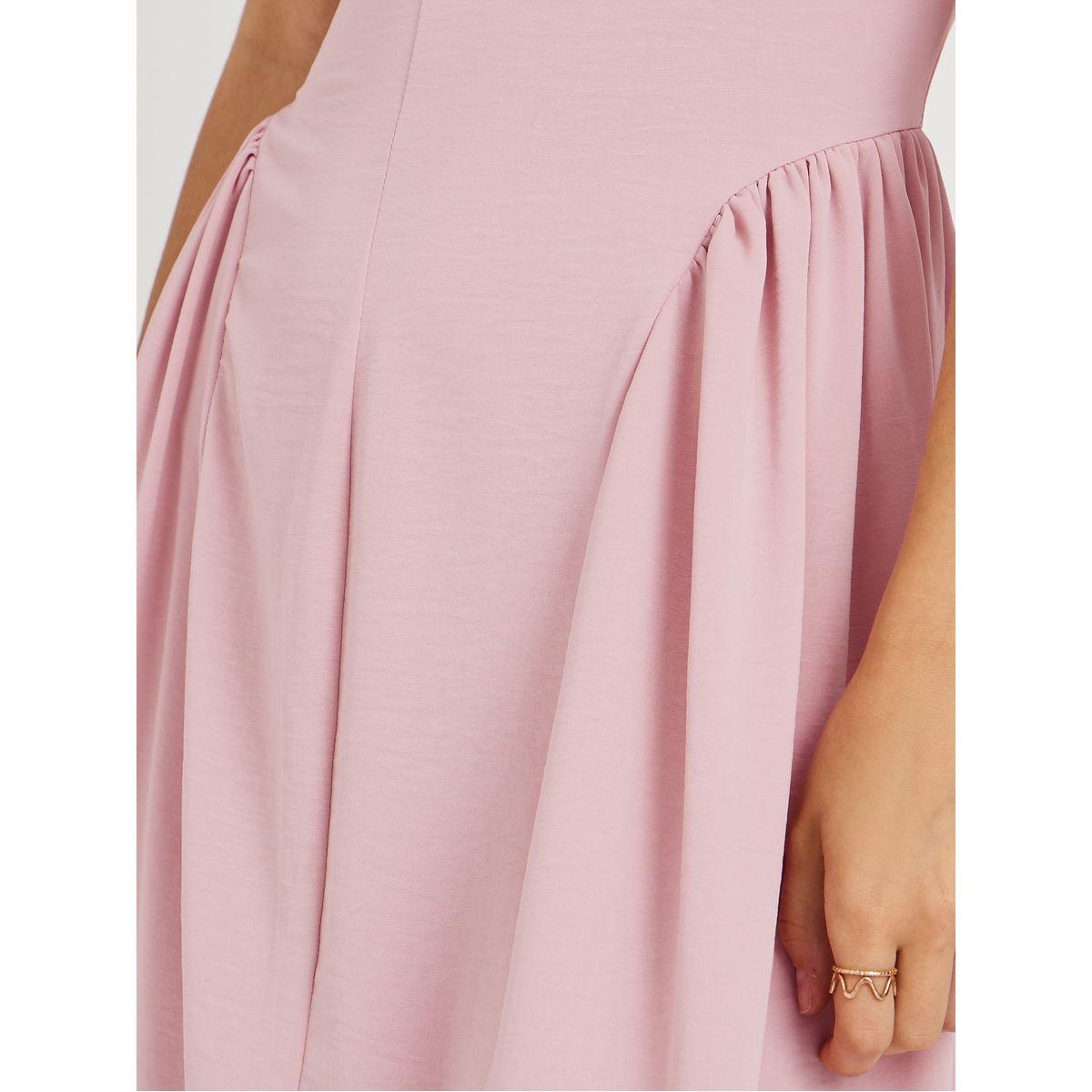 Styli Solid Sleeveless Round Neck Pleated A-Line Maxi Dress-women-clothing-dresses-image-3