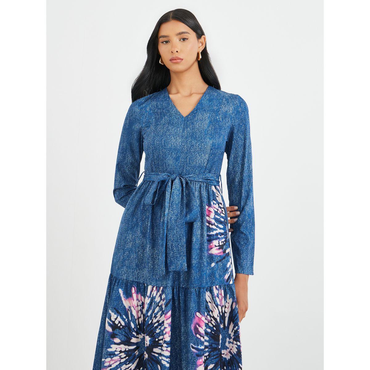 Styli Floral Print Long Sleeve V-Neck Belted Midi Dress-women-clothing-dresses-image-3