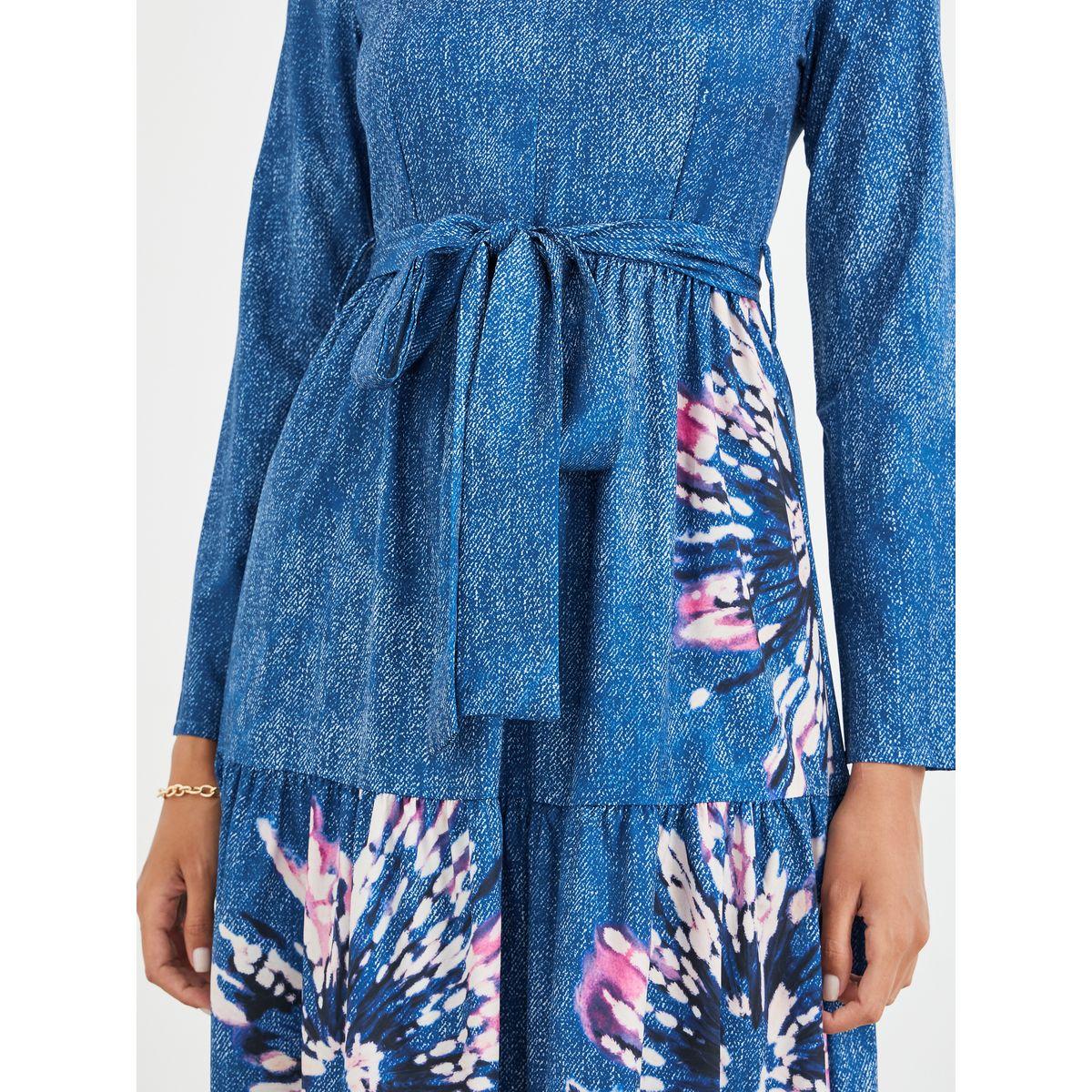 Styli Floral Print Long Sleeve V-Neck Belted Midi Dress-women-clothing-dresses-image-4